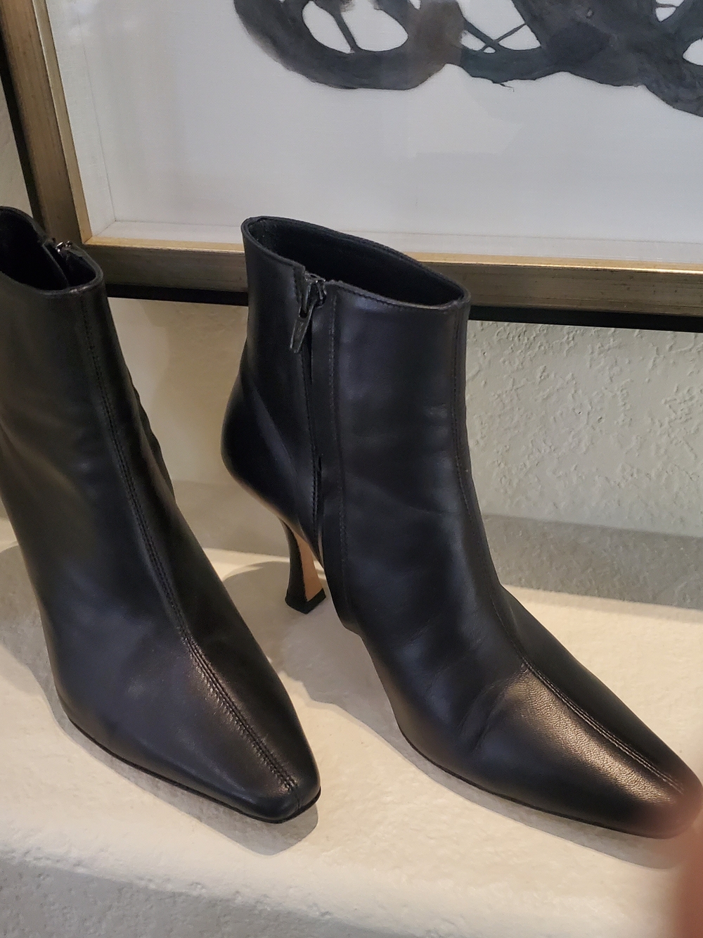 Women’s Staud Black Leather Ankle Booties with Slim Heel